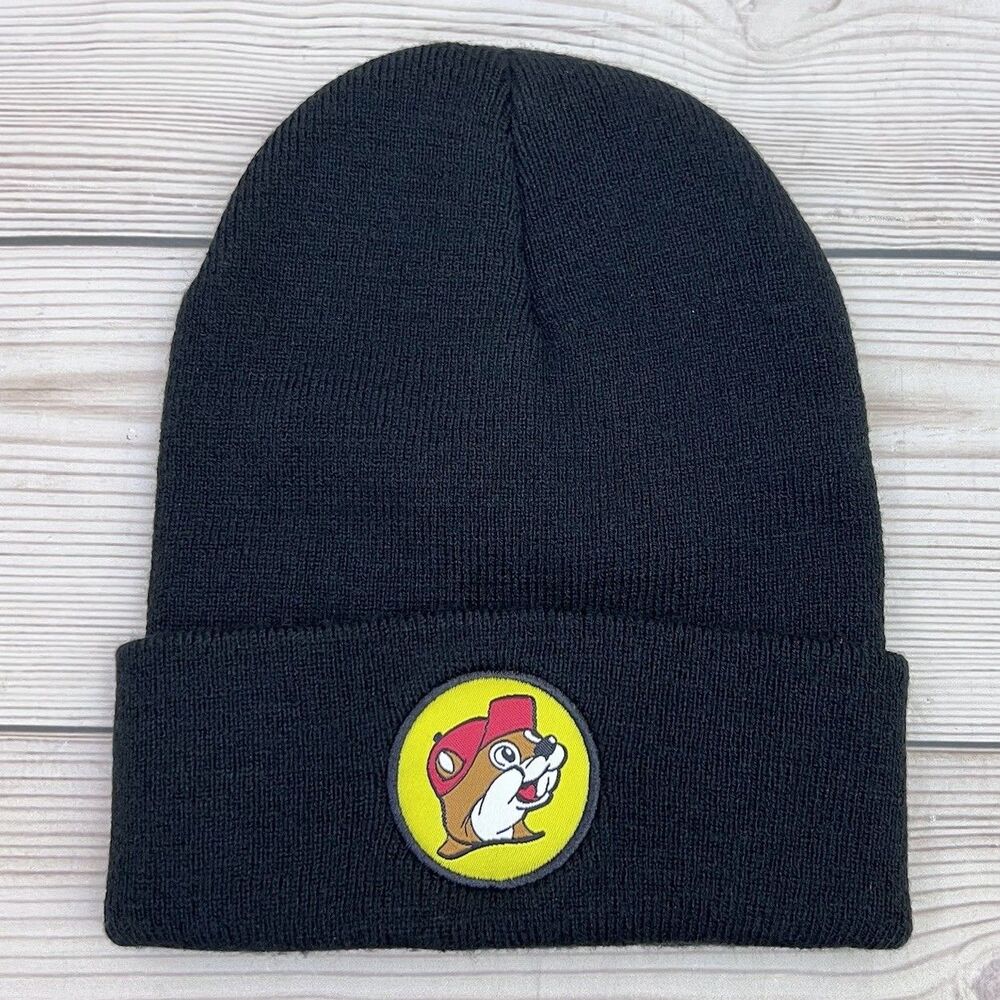 Buc-ees Beaver Logo Beanie Stocking Cap Black Knit Hat Adult OSFM Bucees Patch